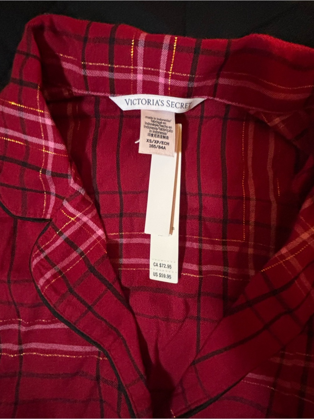 Victoria's Secret Red Plaid Short-Sleeve Button-Down Top - Picture 3 of 3